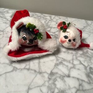 Annalee Dolls Mouse in Santa hat 1988.  Mouse head ornament 1998. Good condition